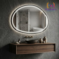Modern Pebble Shape LED Mirror - Front-Lit Black Frame Bathroom Wall Mirror