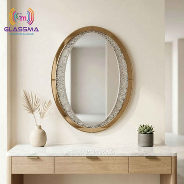 Diamond Oval Mirror - Decorative Gold Frame Wall Mirror with Crystal Accent - Glassma