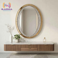 Diamond Oval Mirror - Decorative Gold Frame Wall Mirror with Crystal Accent - Glassma