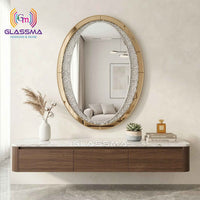 Diamond Oval Mirror - Decorative Gold Frame Wall Mirror with Crystal Accent - Glassma