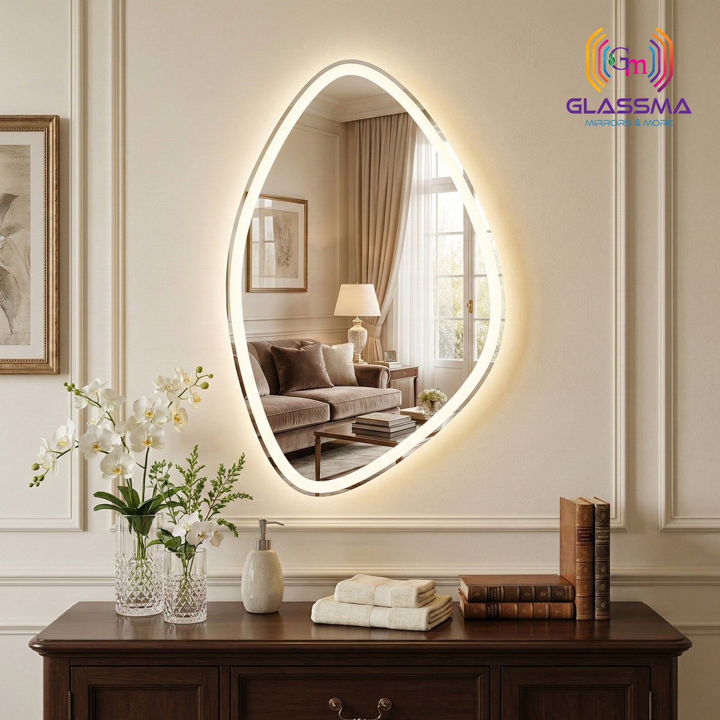Oval Teardrop LED Wall Mirror - Dimmable Vanity Mirror for Bedroom & Dressing Area