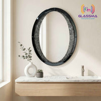 Diamond Oval Mirror - Decorative Black Frame Wall Mirror with Crystal Accent