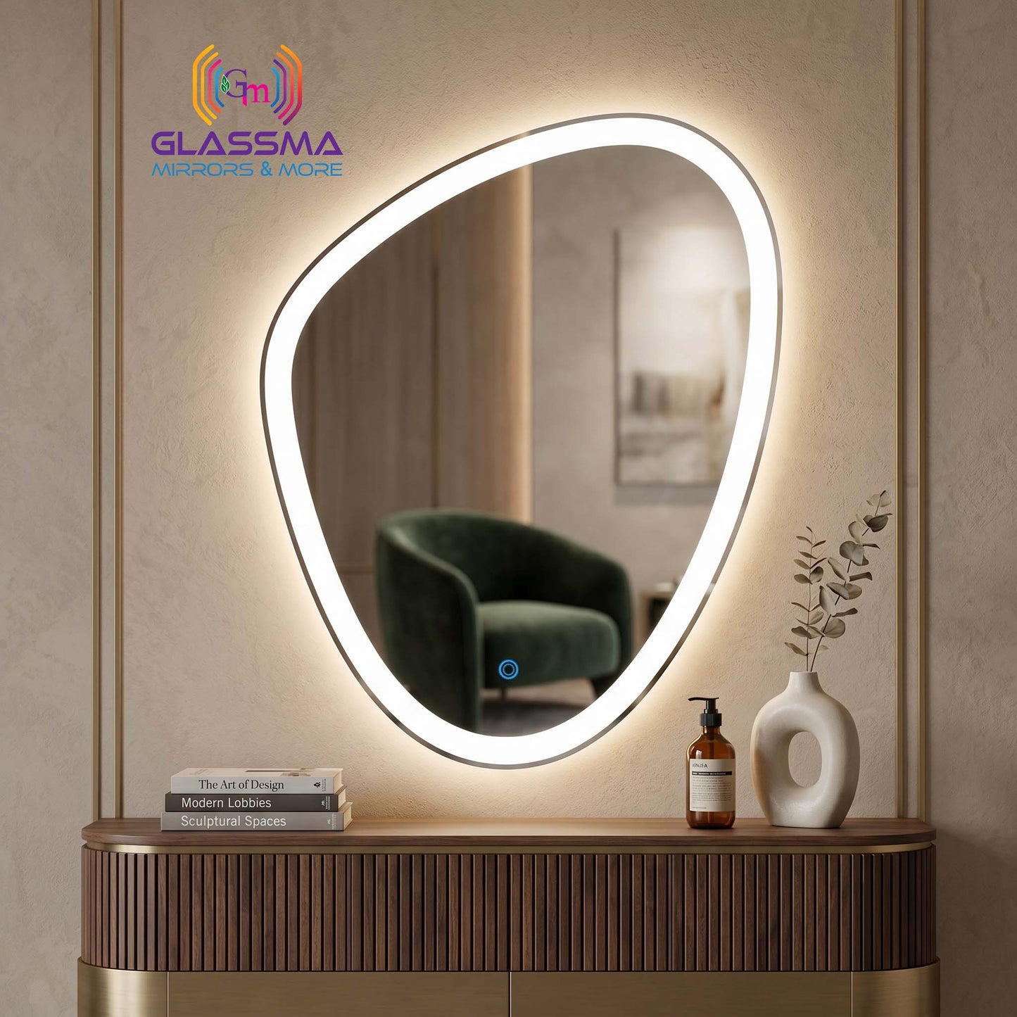 Pebble LED Wall Mirror | Modern Irregular Backlit Vanity Mirror for Bathroom & Living Room