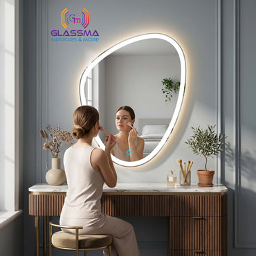 Pebble LED Wall Mirror | Modern Irregular Backlit Vanity Mirror for Bathroom & Living Room