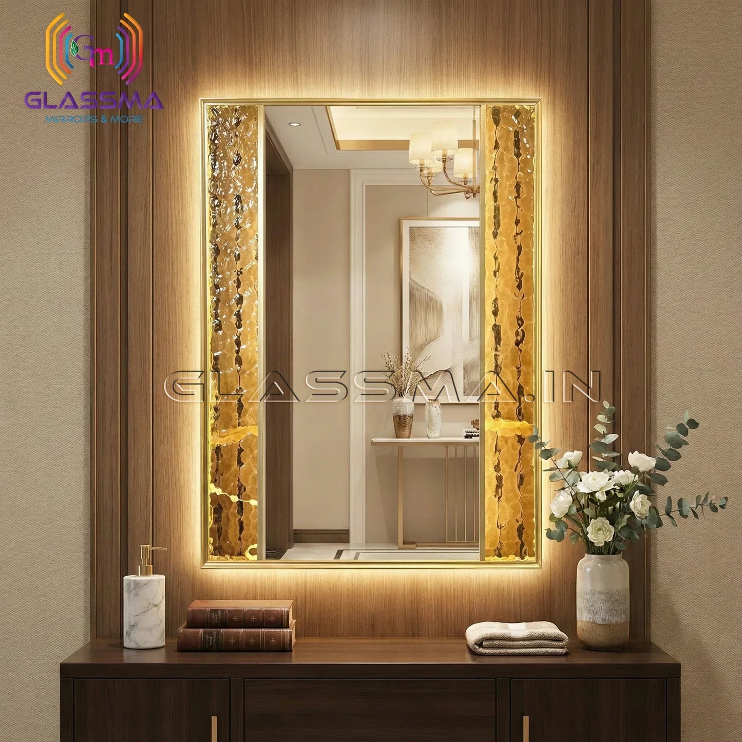 Premium Rectangular LED Mirror - Aluminum Fusion Frame Backlit Mirror - Glassma