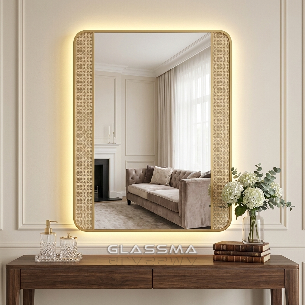 Rectangular Aluminum Fusion LED Mesh Mirror Backlit Smart Touch Vanity & Wall Mirror Glassma