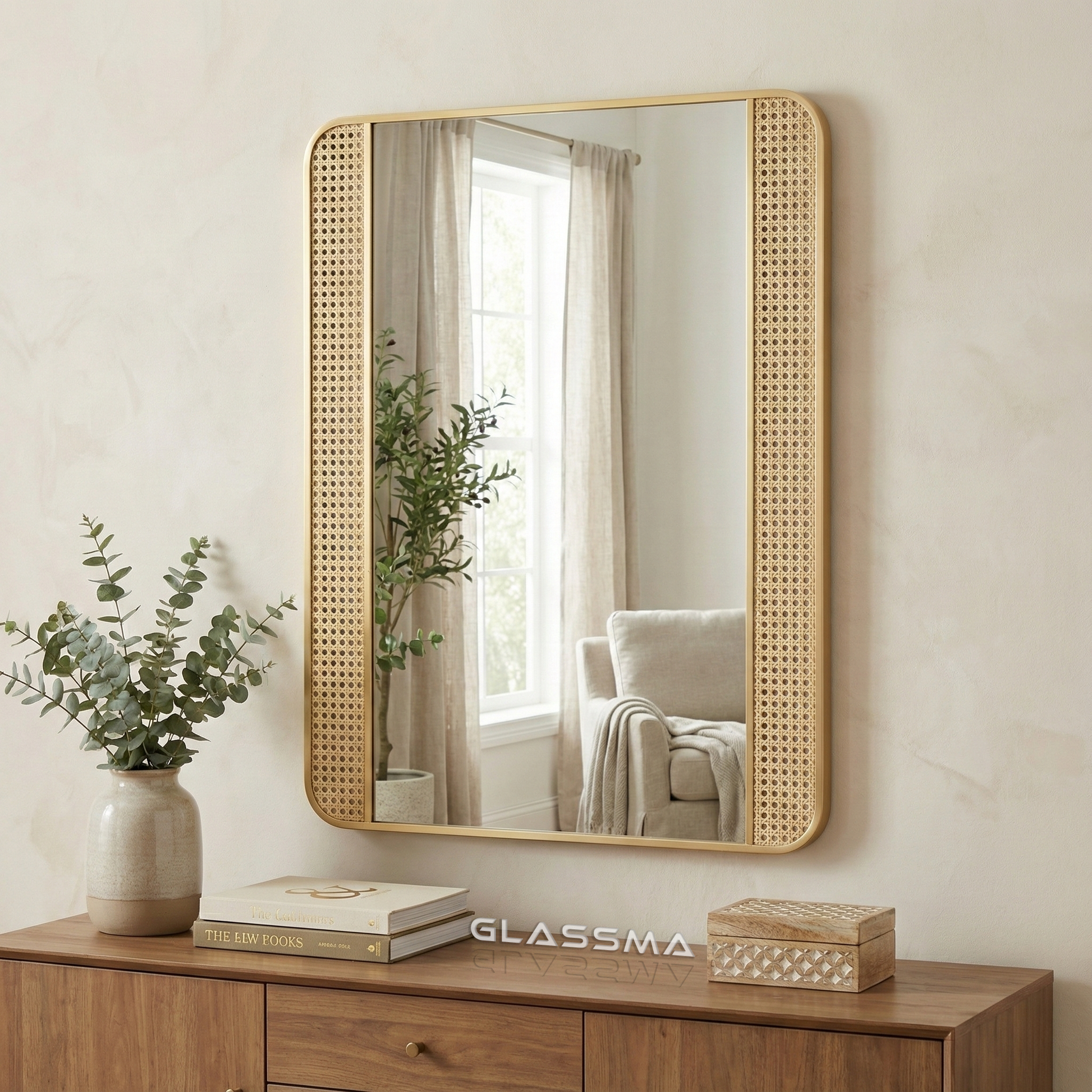 Rectangular Aluminum Fusion LED Mesh Mirror Backlit Smart Touch Vanity & Wall Mirror Glassma