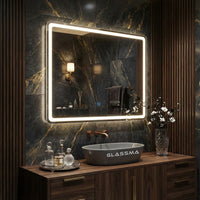 Rectangle LED Wall Mirror - Frameless Backlit Vanity Mirror with Rounded Corners & Touch Sensor Dimmable Lighting