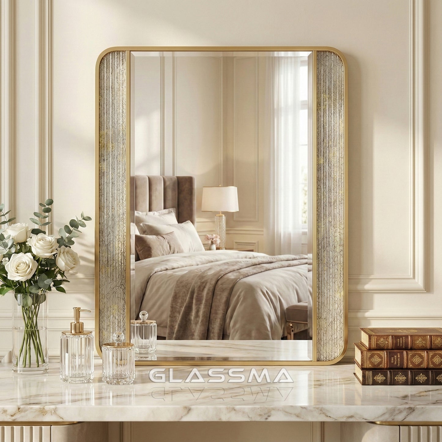 Rectangular Aluminum Fusion Texture Mirror with Backlit Smart Touch Vanity & Wall Mirror