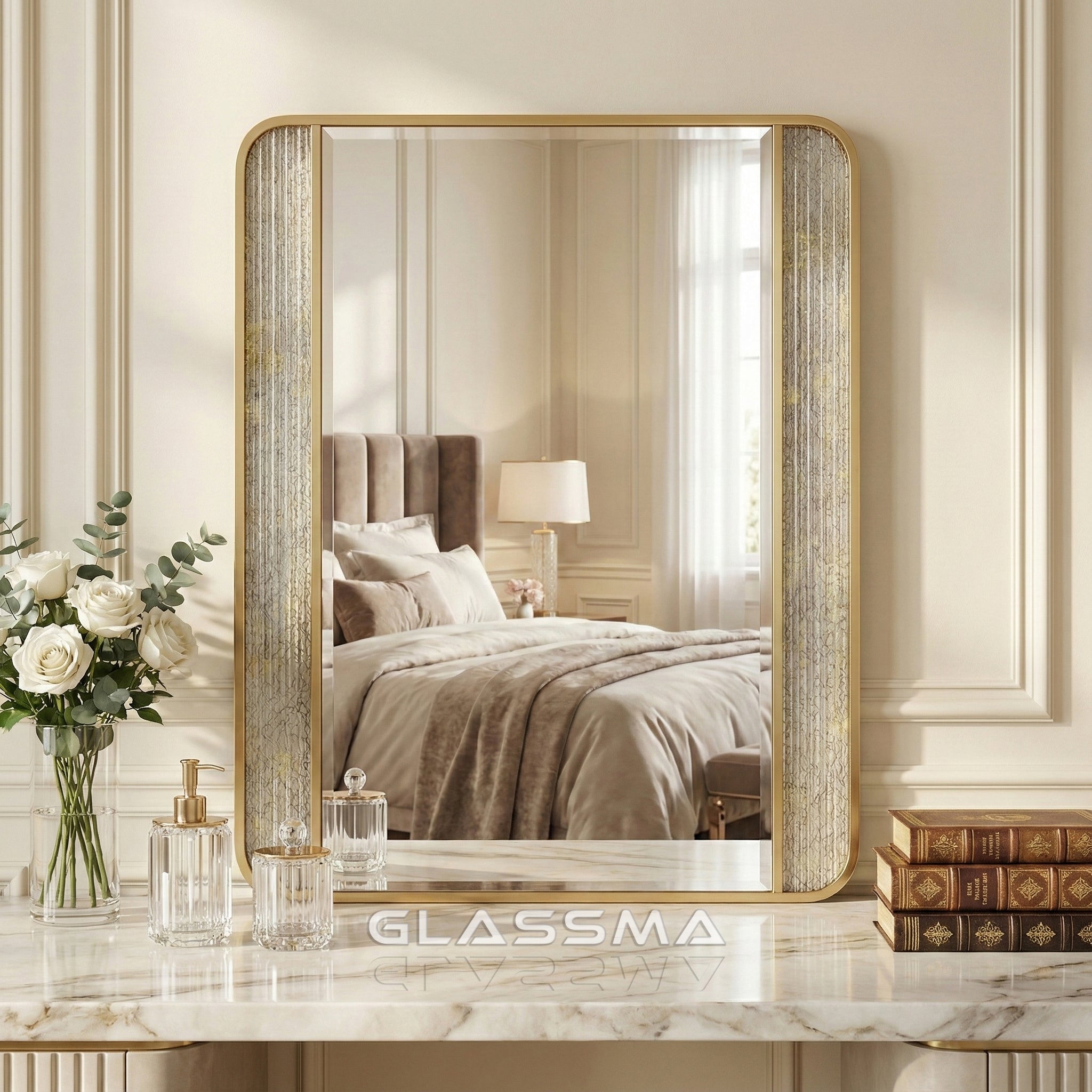 Rectangular Aluminum Fusion Texture Mirror with Backlit Smart Touch Vanity & Wall Mirror