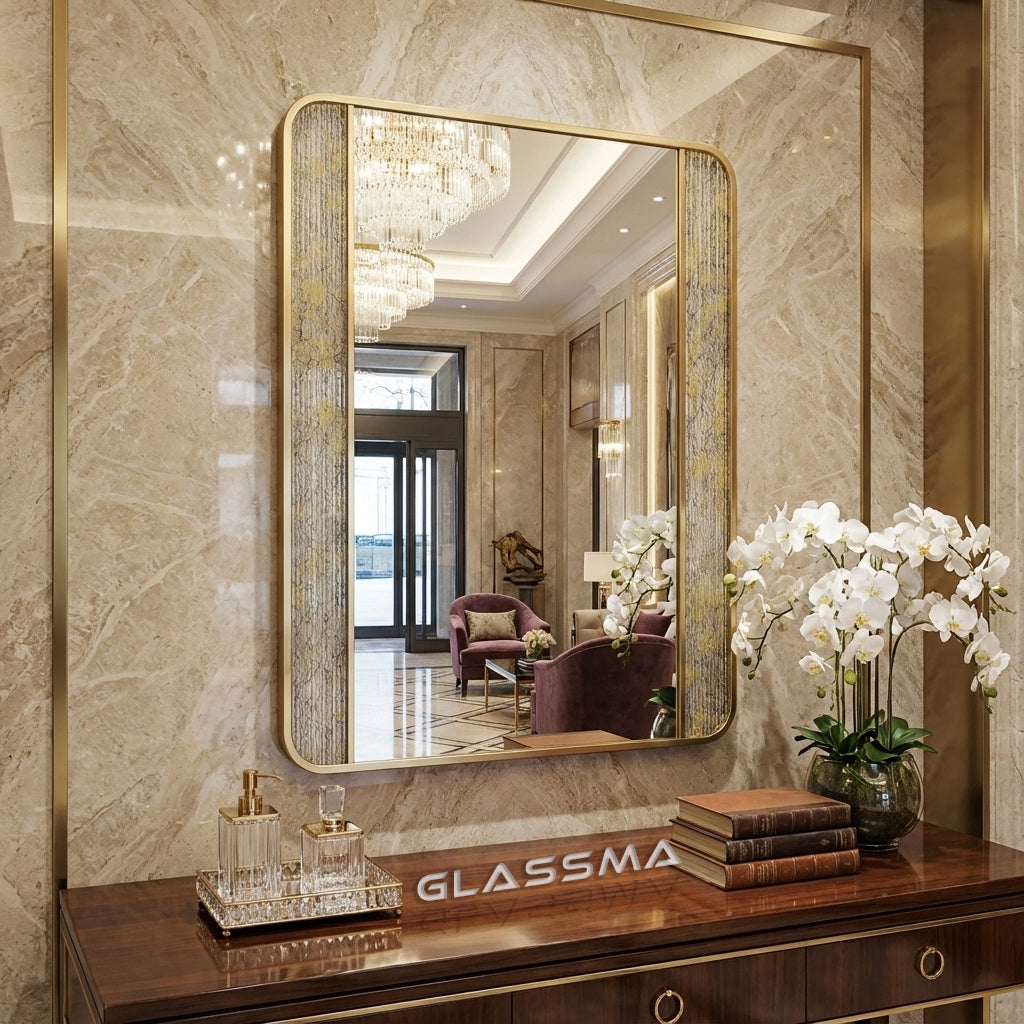 Rectangular Aluminum Fusion Texture Mirror with Backlit Smart Touch Vanity & Wall Mirror