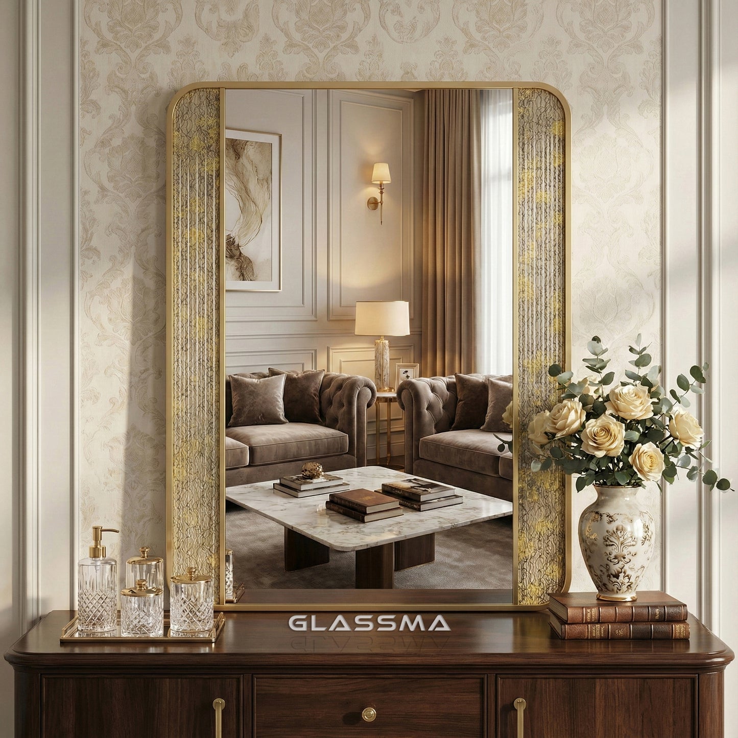 Rectangular Aluminum Fusion Texture Mirror with Backlit Smart Touch Vanity & Wall Mirror