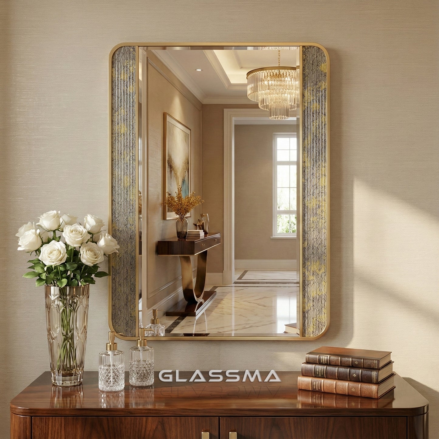 Rectangular Aluminum Fusion Texture Mirror with Backlit Smart Touch Vanity & Wall Mirror