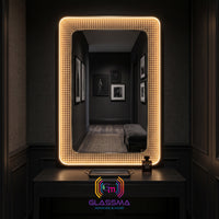 Rectangular Fusion Gold Framed LED Vanity Mirror with Woven Rattan Detail