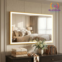 Rectangular Gold LED Bathroom Mirror | Front-Lit Vanity Mirror with Aluminum Frame