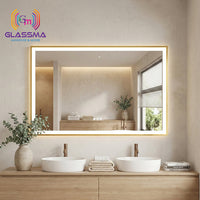 Rectangular Gold LED Bathroom Mirror | Front-Lit Vanity Mirror with Aluminum Frame Glassma