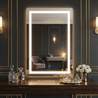 Rectangular LED Bathroom Mirror – Front & Backlit Wall-Mounted Vanity Mirror with Dimmable Touch Sensor