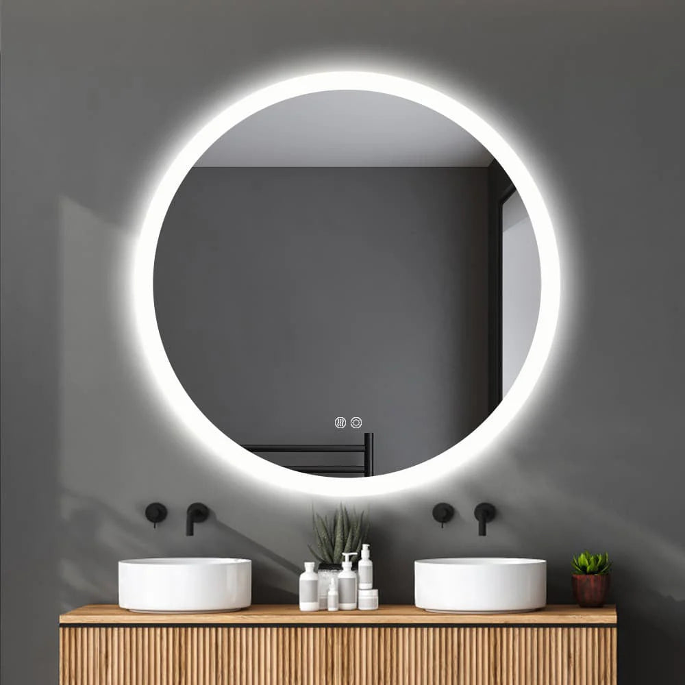 Border Illuminated Round LED Bathroom Mirror | Wall Mounted Dimmable LED Makeup Mirror