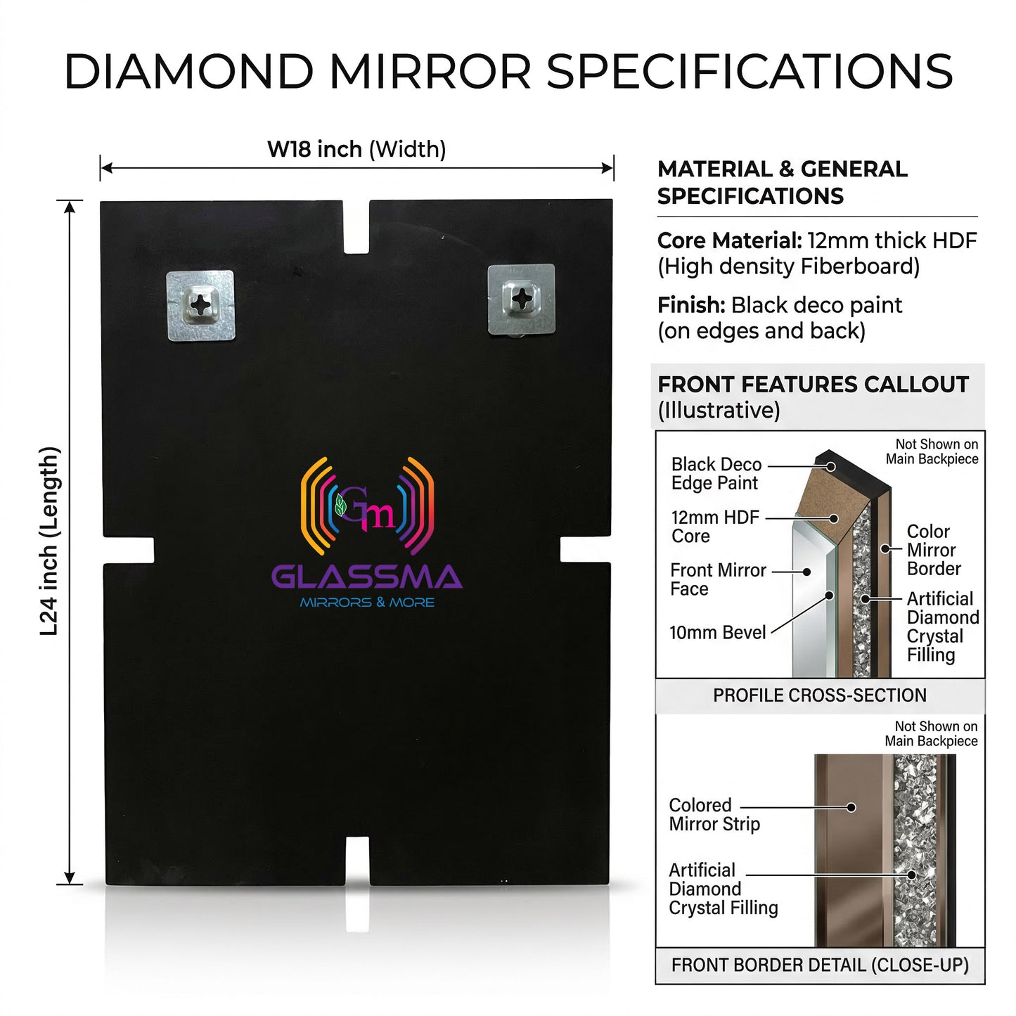 Luxury Diamond Wall Mirror  Crystal Decorative Rose Gold Frame Wall Mirror