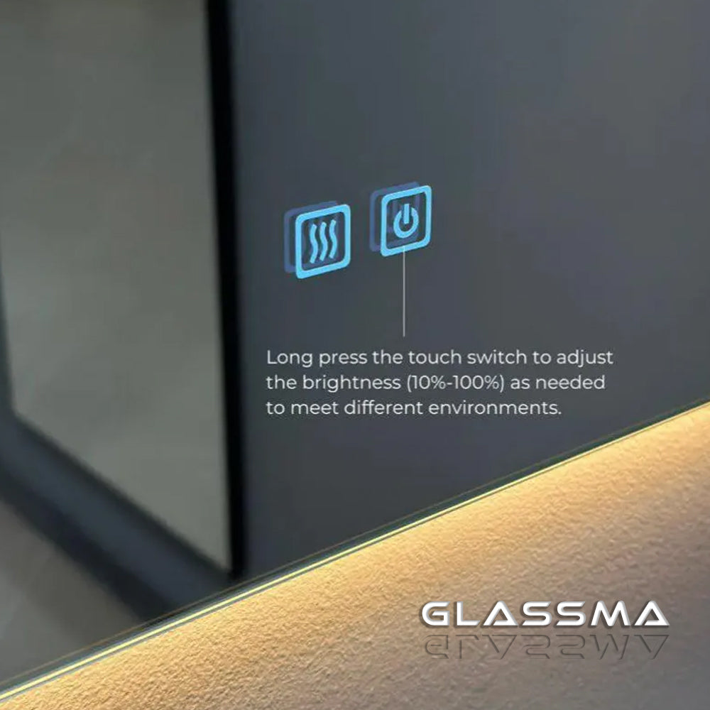 Rectangular LED Bathroom Mirror – Front & Backlit Wall-Mounted Vanity Mirror with Dimmable Touch Sensor