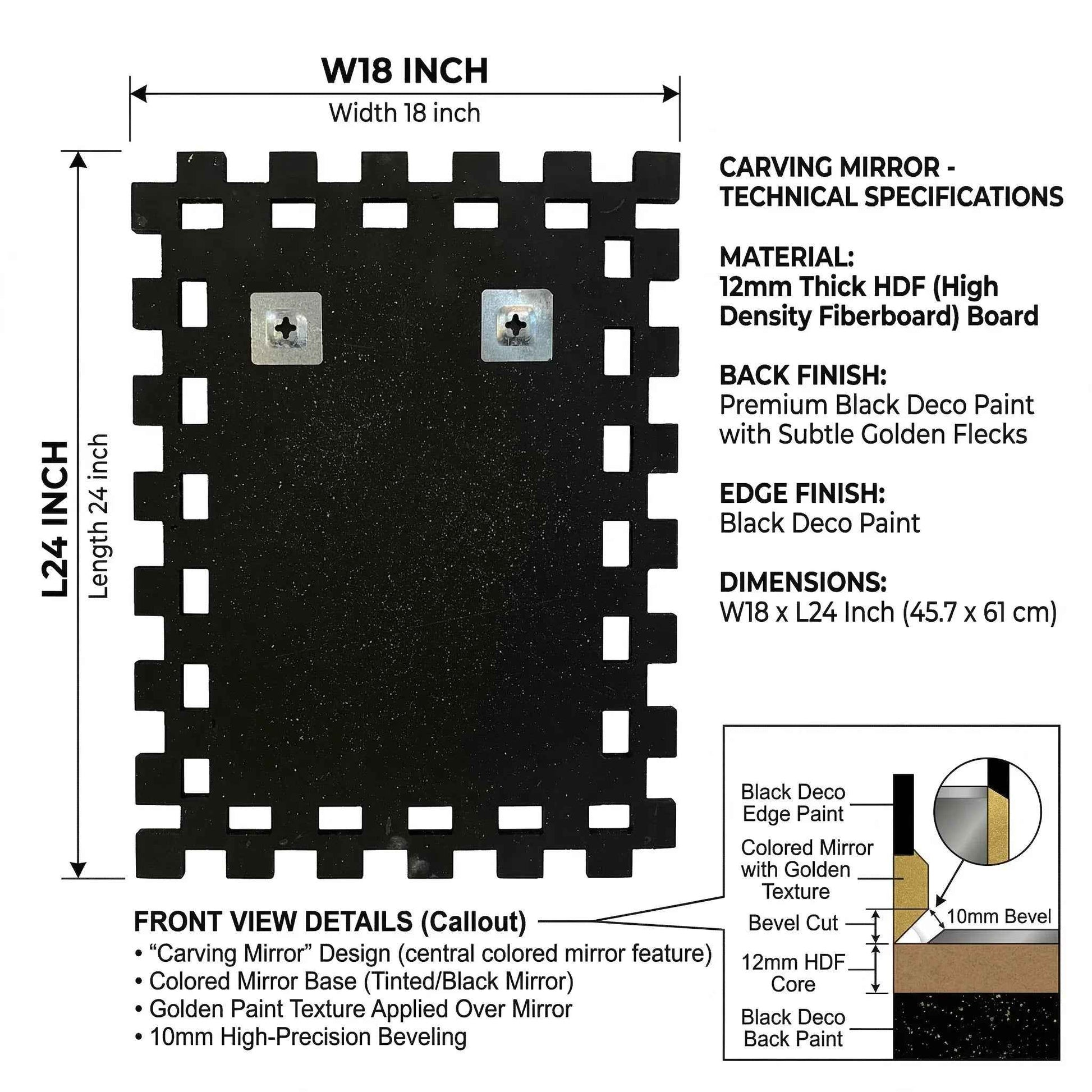 Geometric Decorative Wall Mirror | Black Deco Frame with Gold Texture Designer Mirror