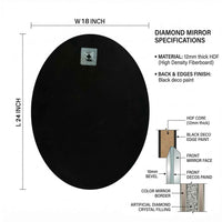 Diamond Oval Mirror - Decorative Black Frame Wall Mirror with Crystal Accent