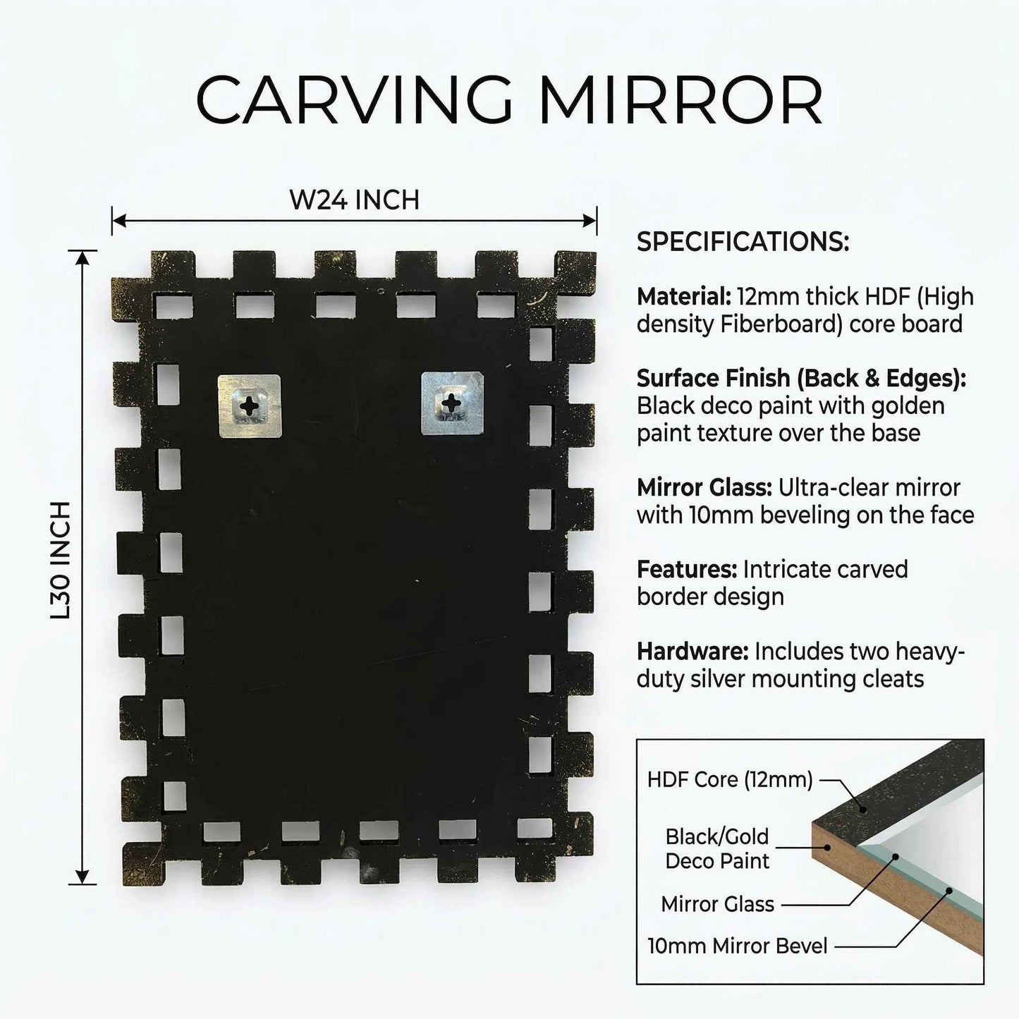 Geometric Decorative Wall Mirror | Black Deco Frame with Gold Texture Designer Mirror