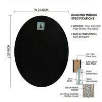 Diamond Oval Mirror - Decorative Gold Frame Wall Mirror with Crystal Accent Glassma