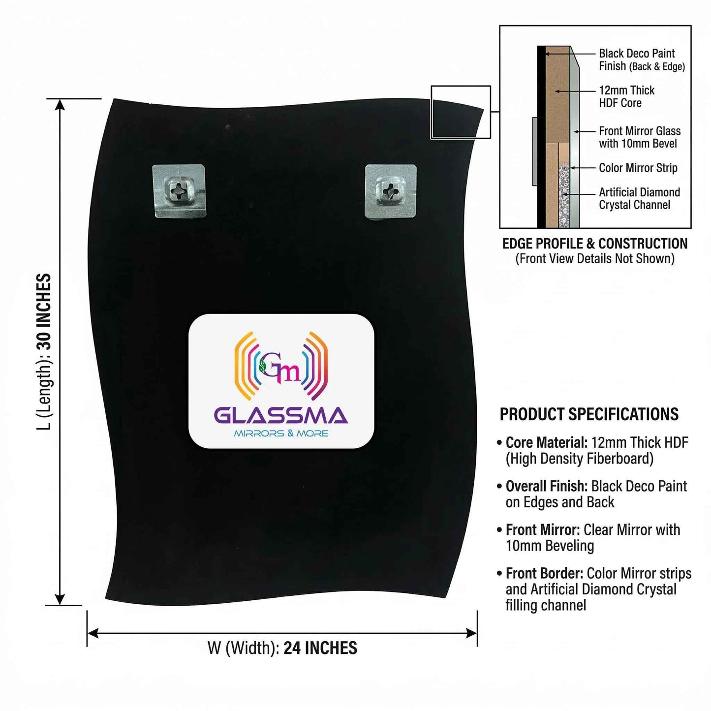 Diamond Decorative Wall Mirror - Luxury Crystal Inlay Designer Mirror - Glassma