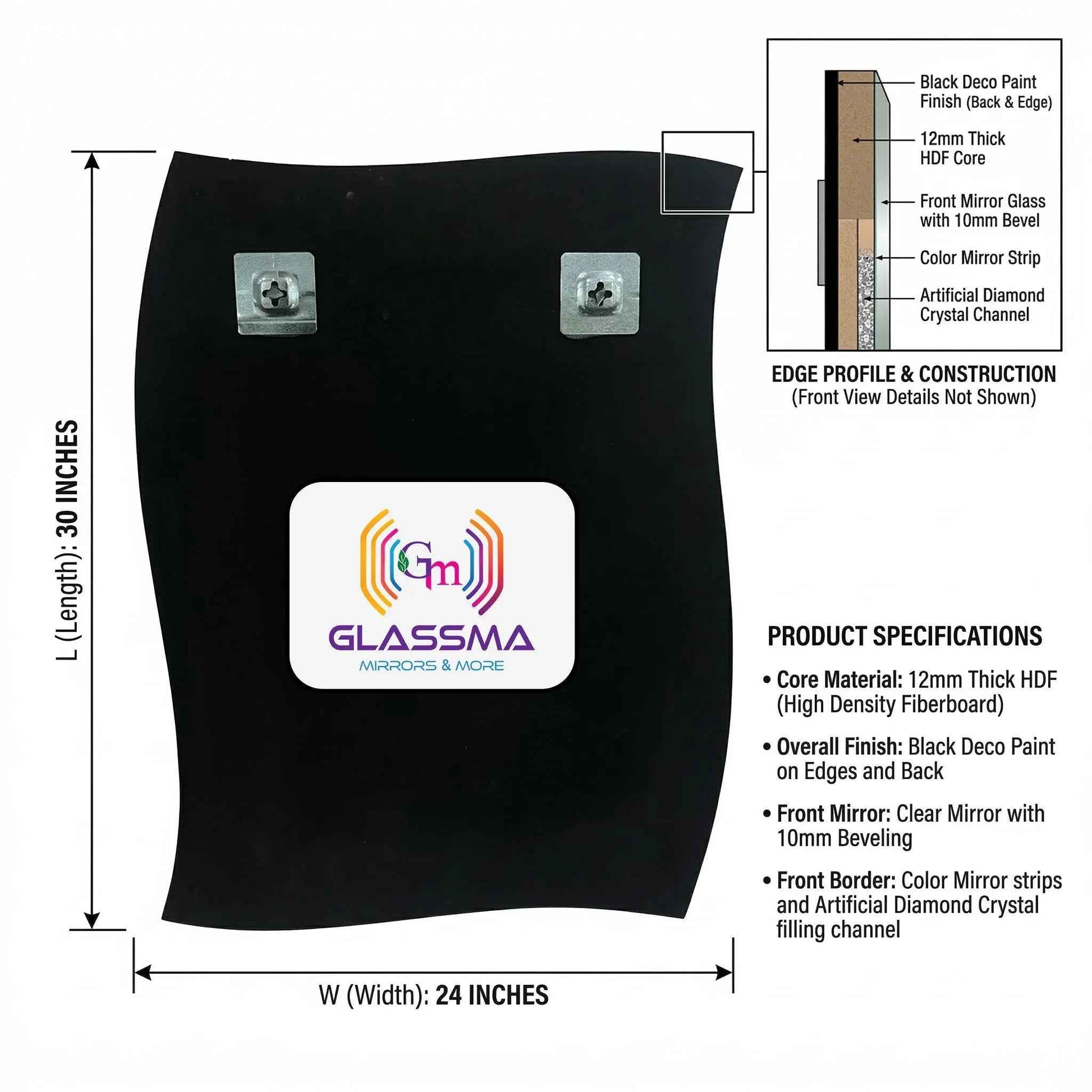 Diamond Decorative Wall Mirror - Luxury Crystal Inlay Designer Mirror - Glassma